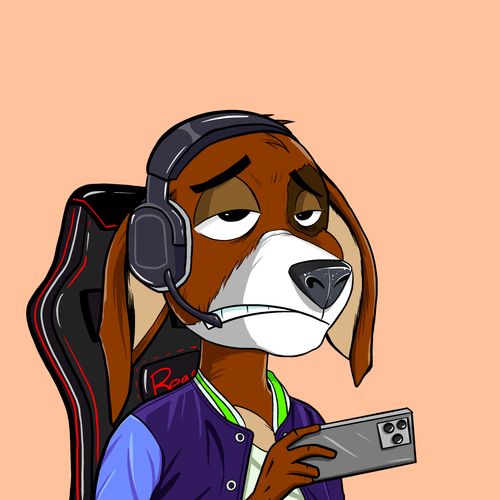 Illustrated character wearing a gaming headset and holding a phone